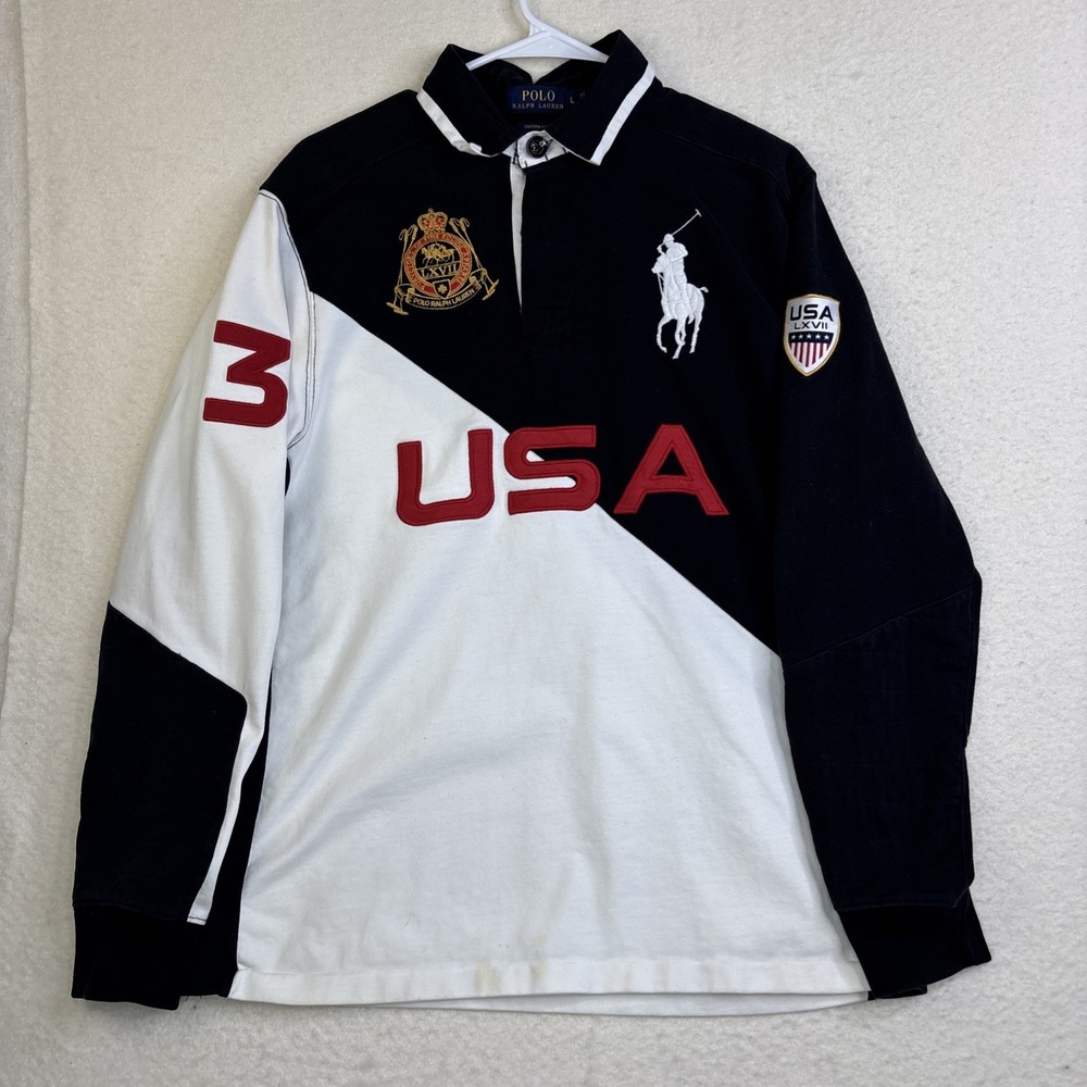 Polo Ralph Lauren USA LXVII Big Pony Long Sleeve Rugby Polo Shirt 3 Custom Fit L